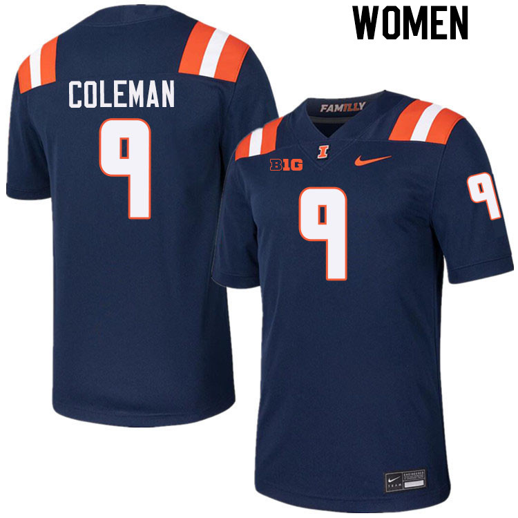 Women #9 Seth Coleman Illinois Fighting Illini College Football Jerseys Stitched-Navy